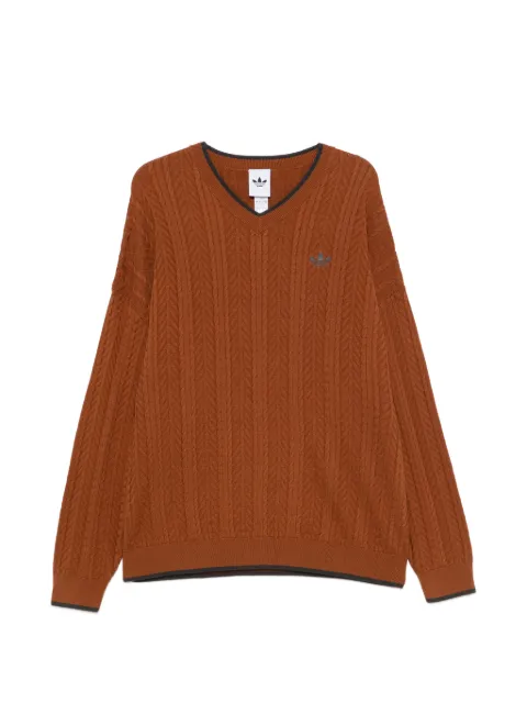 adidas cable-knit V-neck sweater Orange KR6506
