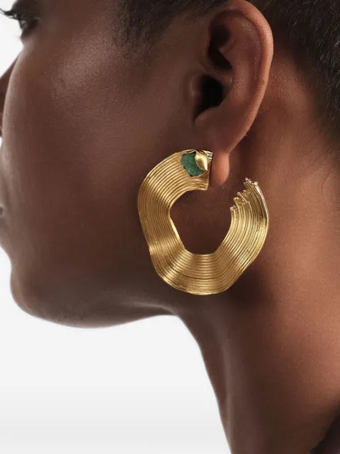 FENOMENA Aretes Opened Emerald Maxi Waves earrings Gold WAVG009