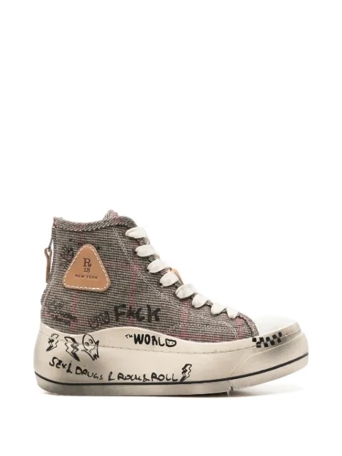 R13 graffiti-print plaid sneakers Brown R13S5029S273W