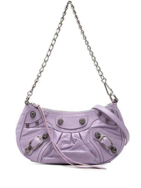 Balenciaga Pre-Owned 2022 Mini Embossed Leather Motocross Le Cagole satchel Purple NFBS8247EDAXD268