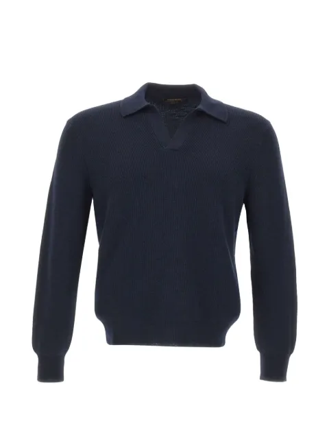 Gran Sasso ribbed-knit virgin-wool polo shirt Blue 5712014263598
