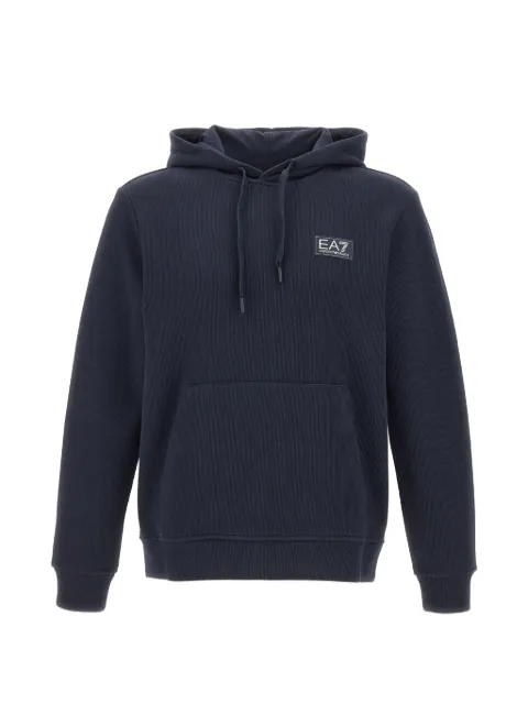 Ea7 Emporio Armani logo-patch ribbed hoodie Blue 7M002234AF21822UB102