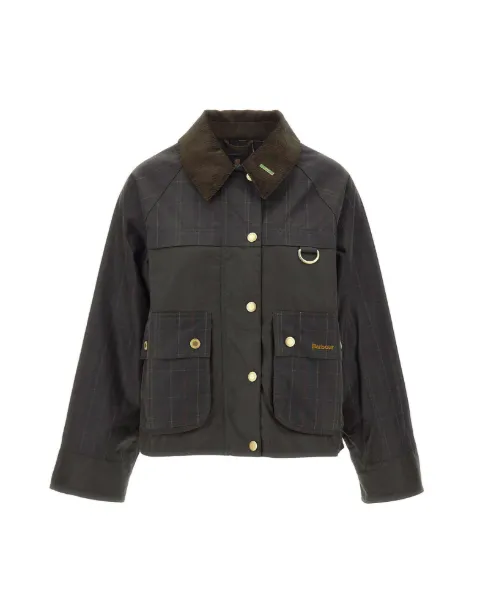Barbour Spey tartan-collar waxed jacket Brown LWX1584LWXOL71