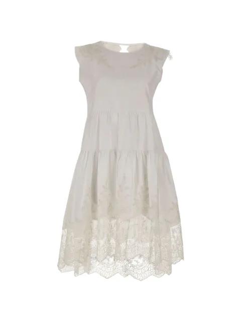 MAURIZIO MYKONOS lace-insert ruffled midi dress White W06090581WHITE