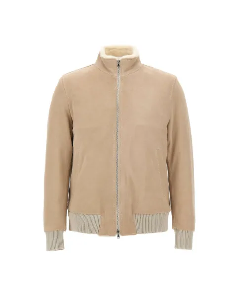 Barba Rivet shearling-lined suede jacket Neutrals RIVET58207100