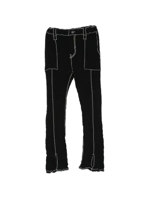 Issey Miyake contrast-stitch textured trousers Black IM66FF544