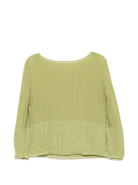 Issey Miyake plissé-effect three-quarter sleeve top Green IM66FJ696