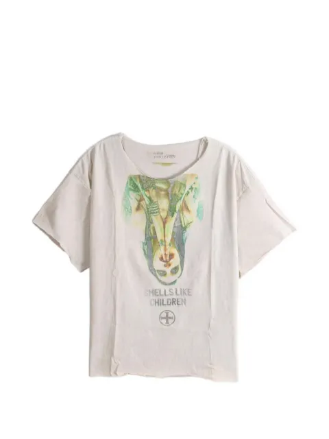 SAITOS graphic-print raw-edge T-shirt White SASTEEMANSON