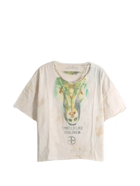 SAITOS graphic-print raw-edge T-shirt White SASTEEMANSON