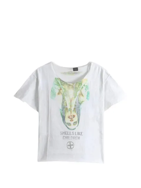 SAITOS graphic-print raw-edge T-shirt White SASTEEMANSON