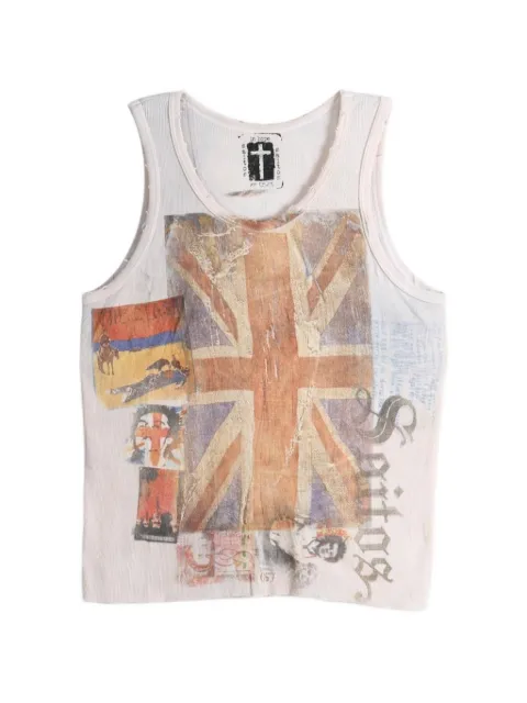 SAITOS graphic-print distressed tank White SASTNKUNION