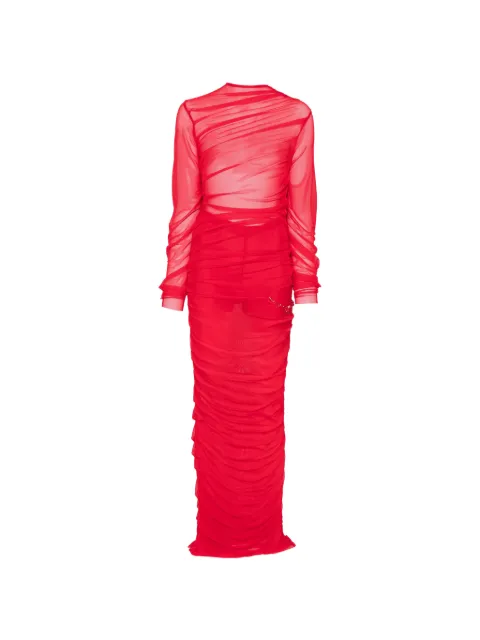 Atu Body Couture ruched bead-embellished maxi dress Red AT25114