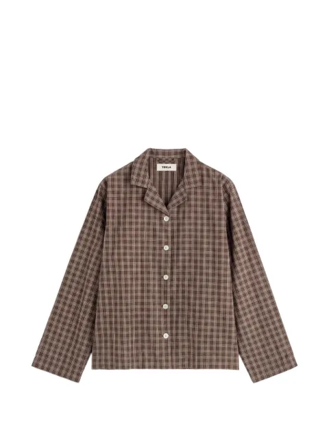 TEKLA check-print cotton pajamas Brown 5740014955860