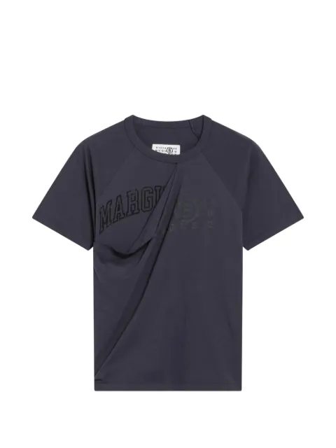 MM6 Maison Margiela draped logo-print T-shirt Blue S62GD0224M20048