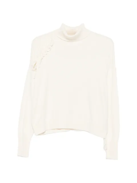 TWINSET fringe-detail roll-neck sweater White 262AP3010