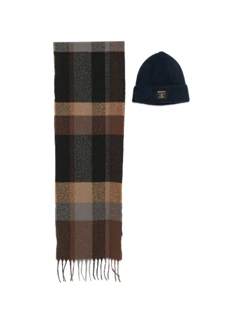 Barbour check fringed scarf set Blue MGS0095