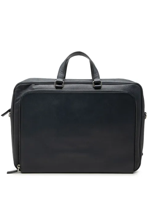 Prada Pre-Owned 2013-2026 Saffiano Cuir Travel Front Zip Pocket Briefcase business bag Black IL9CX407B6GOCC0K