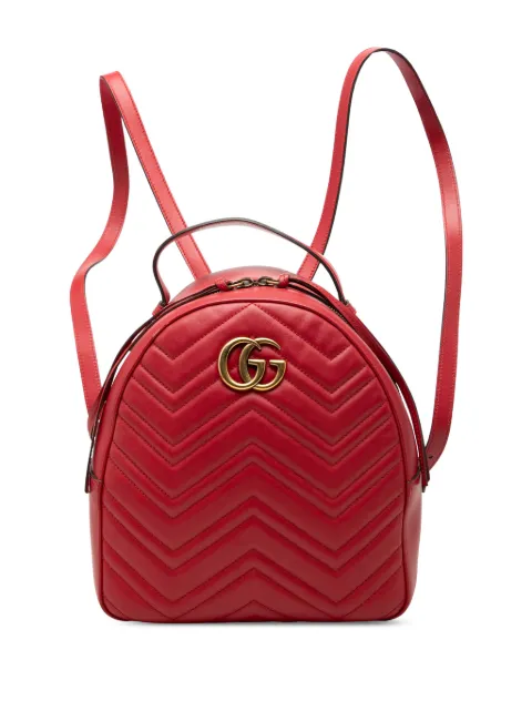 Gucci Pre-Owned 2016-2026 Small GG Marmont Matelasse Leather backpack Red BS3BAGM14BEMWGD3