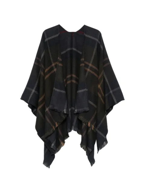 Barbour check-pattern fringed cape Green LSC0502
