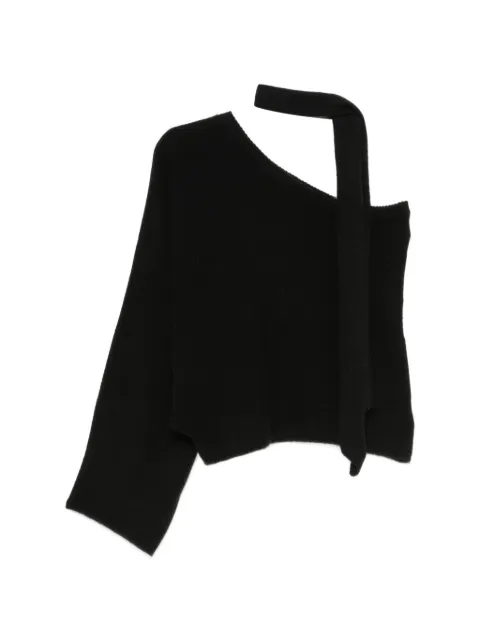 Federica Tosi one-shoulder scarf-detail sweater and scarf set Black 32008351