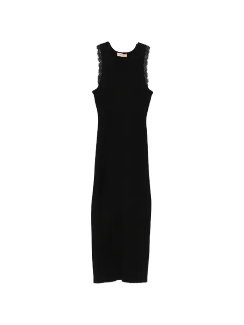 TWINSET lace-trim ribbed midi dress Black 262TP3393