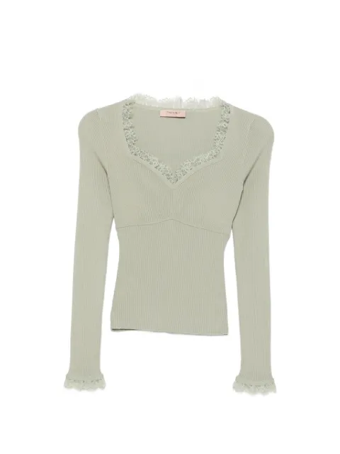 TWINSET lace-trim ribbed jumper Green 262TP3390