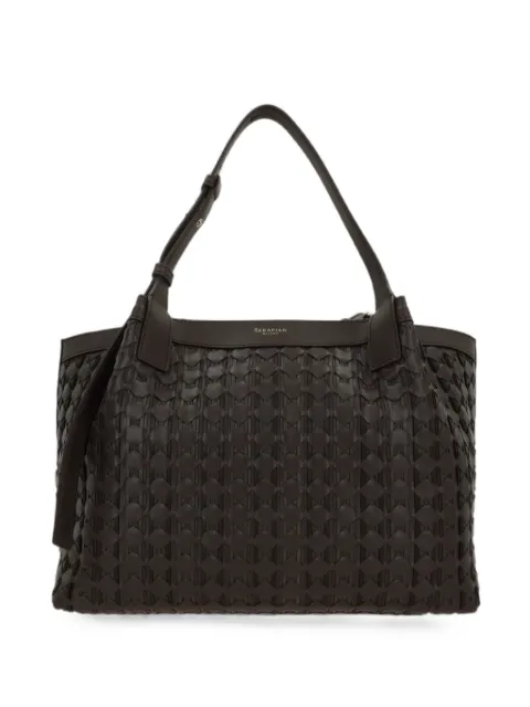 Serapian small Mosaico woven leather tote bag Brown SRMOSWLL684532B