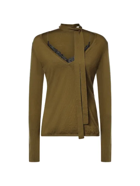 PINKO lace-trim tie-neck sweater Green 107775A3O1