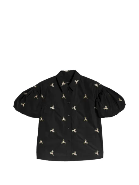 Simone Rocha rosebud-embroidered puff-sleeve shirt Black 54631360