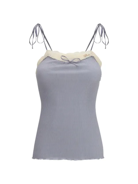 Chloé thin-strap tank top in cotton jersey & lace Grey CH26UJH47093