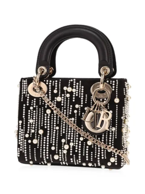 Christian Dior Pre-Owned mini Lady Dior pearl-embroidered shoulder bag Black 433200