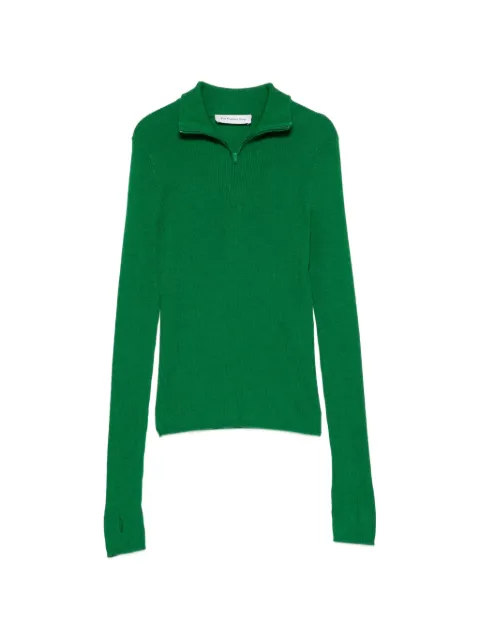The Frankie Shop Sade ribbed-knit half-zip sweater Green KNFS228544000103