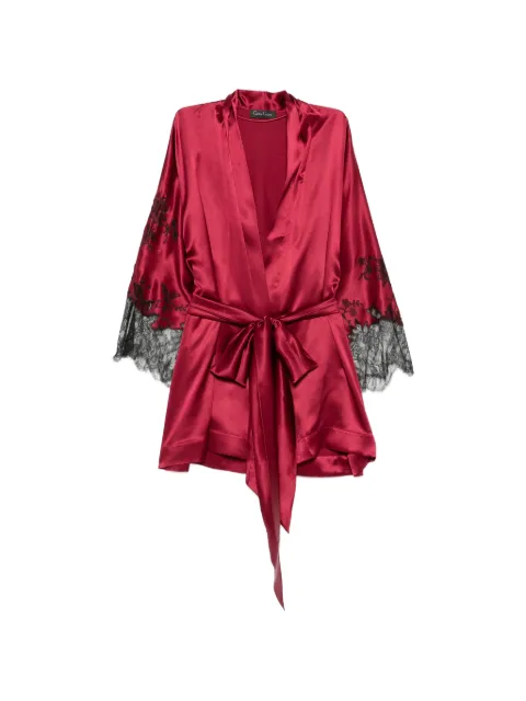 Carine Gilson lace-trim silk kimono Red HA0940DEW26RUBBLK