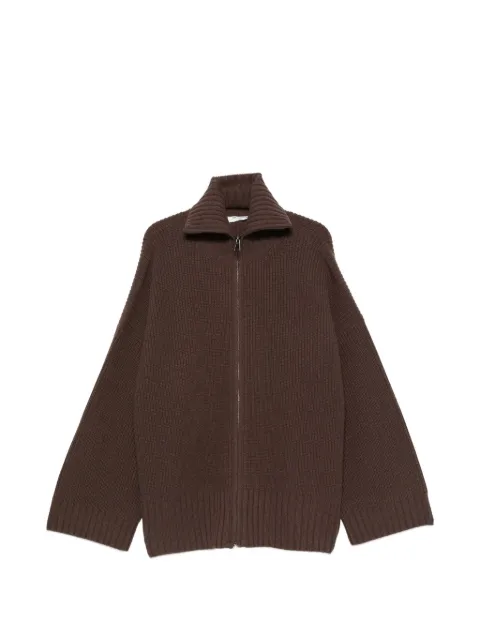 The Frankie Shop Veda ribbed-knit zip-fastening cardigan Brown KNFS22863200
