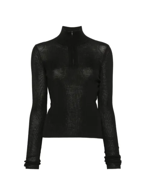 The Frankie Shop Sade half-zip ribbed-knit top Black KNFS228521000103