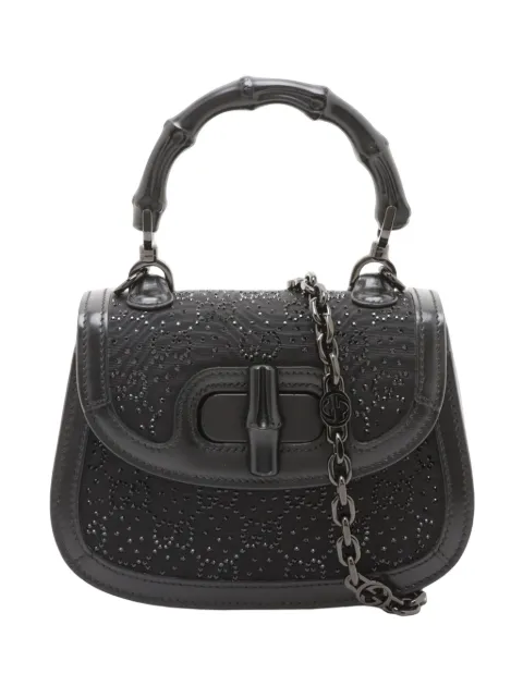 Gucci Pre-Owned 2016-2026 Mini GG Nylon Crystal 1947 Bamboo Top Handle Bag satchel Black P1E0SULAIRNAHE98