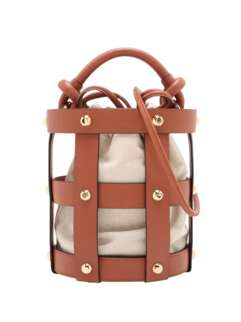Ferragamo Pre-Owned 2010-2026 Leather and Canvas Bucket Bag satchel Brown T9V8E28WMCU5TKEM