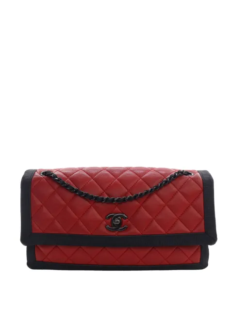 CHANEL Pre-Owned 2015-2016 Medium CC Bicolor Quilted Lambskin Grosgrain Single Flap shoulder bag Red OFHABFRKJ1SDAAQO