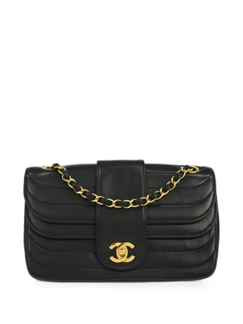 CHANEL Pre-Owned 1992 horizontal-stitch double-flap shoulder bag Black 178554