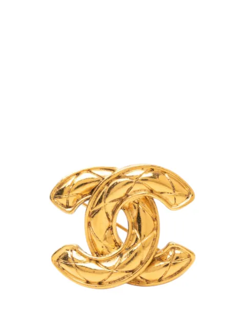 CHANEL Pre-Owned 1980-1990 CC Gold Plated Quilted Brooch costume brooch Gold T32Y0VN3YJH9QO91