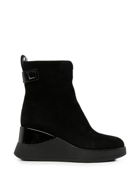 LINDA BAUMANN wedge-heel buckled ankle boots Black 659325221