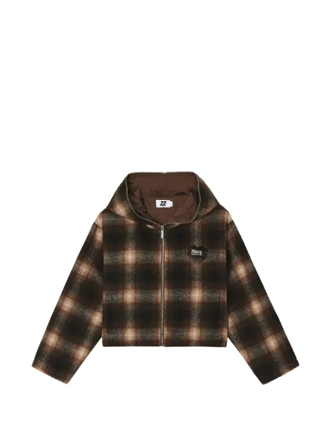 izzue check-pattern heart-patch cropped jacket Brown IZXSJW01218X
