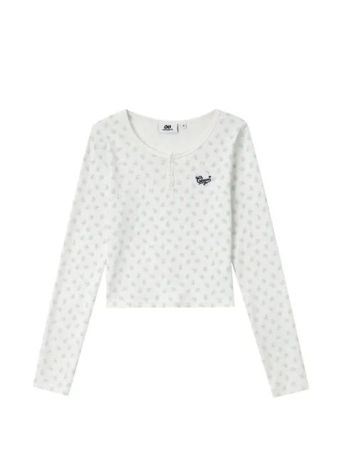 CHOCOOLATE logo-embroidered floral-print long-sleeved cropped T-shirt White B1XLTW02181Y