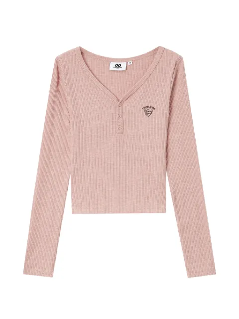 CHOCOOLATE ribbed-knit heart-motif long-sleeved cropped T-shirt Pink B1XLTW02182X