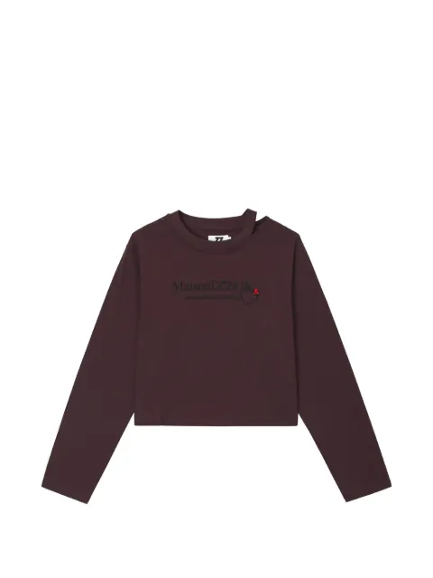 izzue logo-embroidered cut-out long-sleeved cropped T-shirt Purple IZXLTW01235X