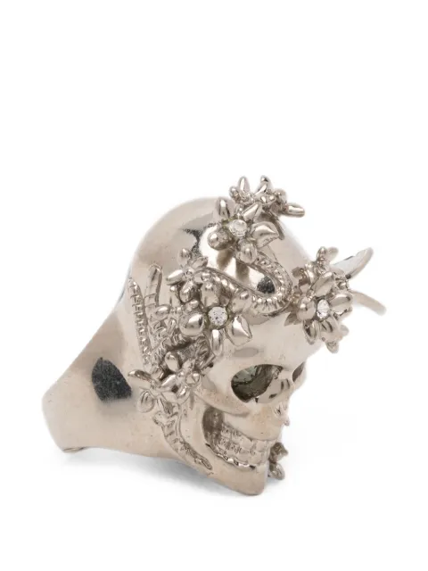 Alexander McQueen floral-embellished Skull ring Silver 260703J160N
