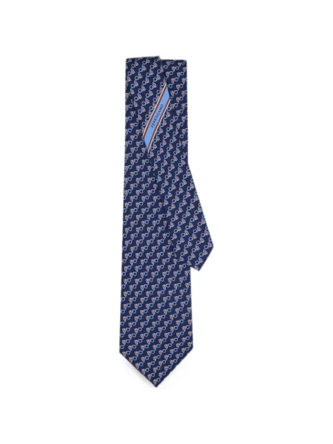 Ferragamo Gancini owl-print tie Blue 794424