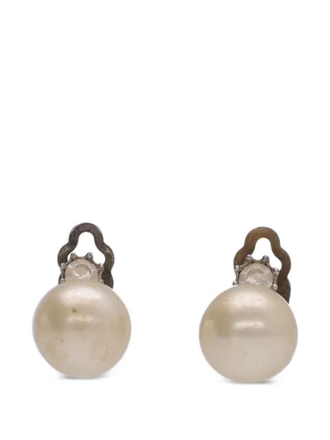 Vintage pearl crystal clip-on earrings Silver W29062619