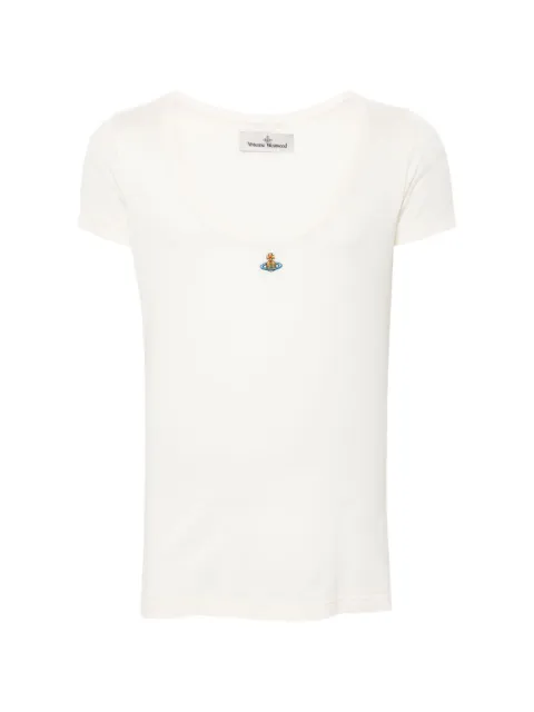 Vivienne Westwood Orb-embroidered scoop-neck T-shirt White 3G01002GJ00B