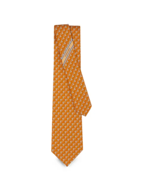 Ferragamo Gancini owl-print tie Orange 794428